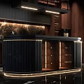Elegant Modern Kitchen Interior With Dark Wood Cabinets And Marble Countertop
