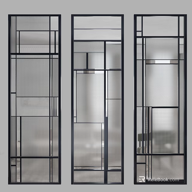 Modern Room Partition With Metal Frame And Geometric Glass Design 3d model 