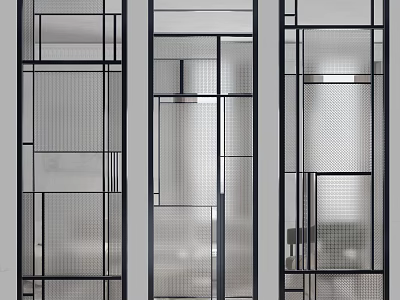 Modern Room Partition With Metal Frame And Geometric Glass Design 3d model