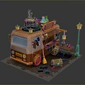 Enchanted Food Truck 3D Model With Cauldron Potion Bottles Broom And Street Lamp