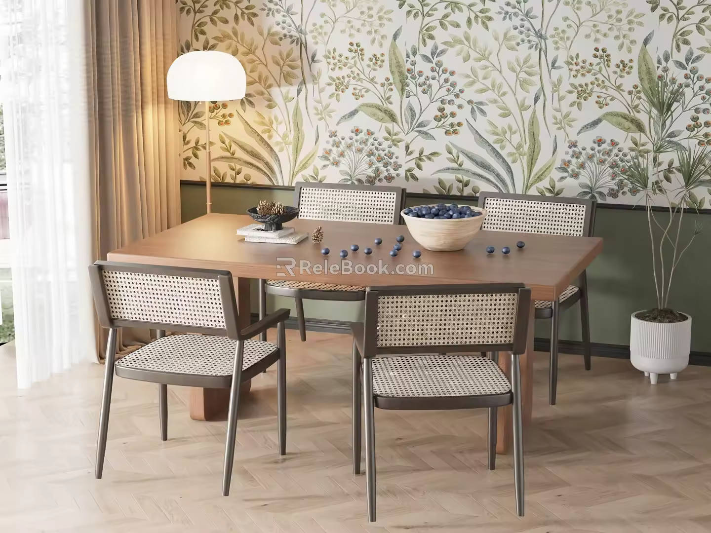 American Retro Dining Table and Chair Combination 3d model