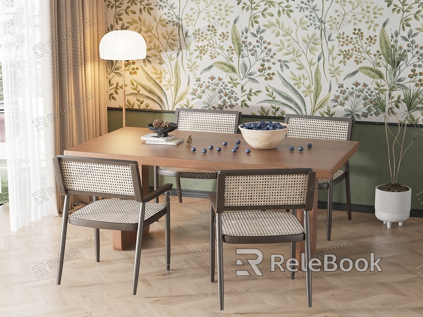 American Retro Dining Table and Chair Combination model