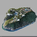 Modern Island Development Featuring Green Landscape Coastal Buildings And Recreational Areas