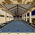Indoor Swimming Pool Interior With Decorative Ceiling Loungers And Columns