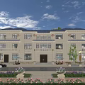 Two Story Classical Detached Villa Exterior With Balconies Windows Garden Flower Beds And Car