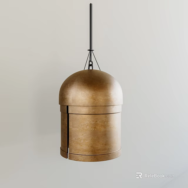Unique Shaped Brass Dome Pendant Light With Layered Design Hanging In Light Background 3d model 