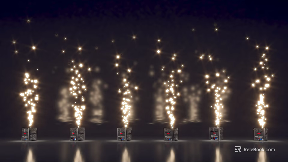 Modern Commercial Equipment With Upward Light Beams Arranged In A Row On Dark Background 3d model 
