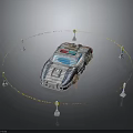 Silver Futuristic Car Surrounded By Yellow Warning Lines And Street Lamps