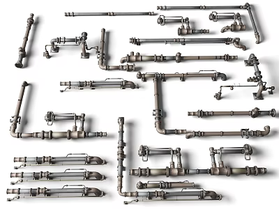 Various Pipes and Fittings for Industrial Use Including Elbows Connectors and Joints 3d model