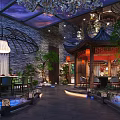 Traditional Chinese Clubhouse Interior Design With Garden Courtyard And Pavilion Lighting Decor