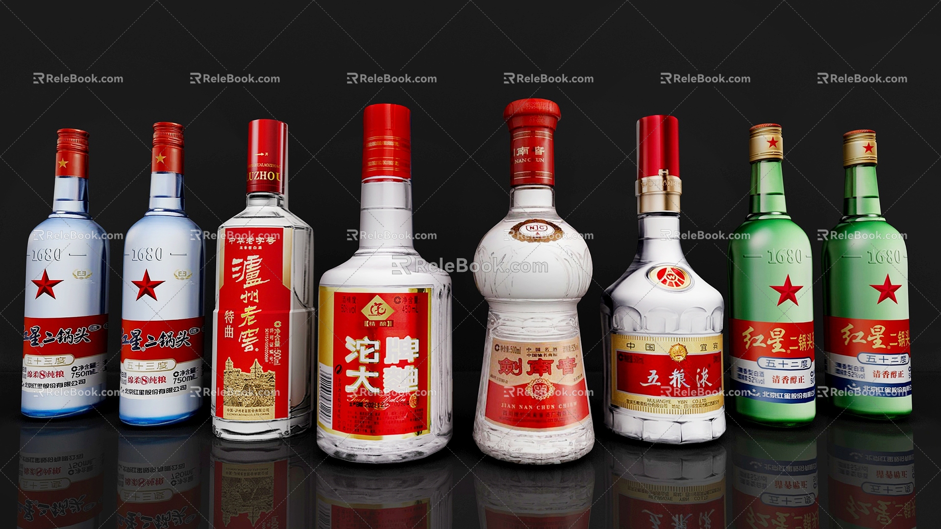 Liquor Baijiu Erguotou Wuliangye Tuopai Jiannanchun Foreign Wine Snowflake Beverage Bottle Cans Wine Bottle Champagne Cocktail 3d model