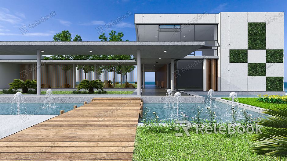 Modern single-family villa courtyard model