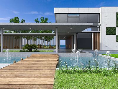 Modern single-family villa courtyard model