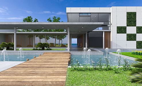 Modern single-family villa courtyard 3d model