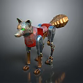 Decorative Mechanical Wolf Toy With Metal Parts Red Decoration Golden Accents And Green Eyes