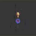 Game Movie Character Witch Riding Broomstick In Blue Outfit With Red Accent And Blue Stars