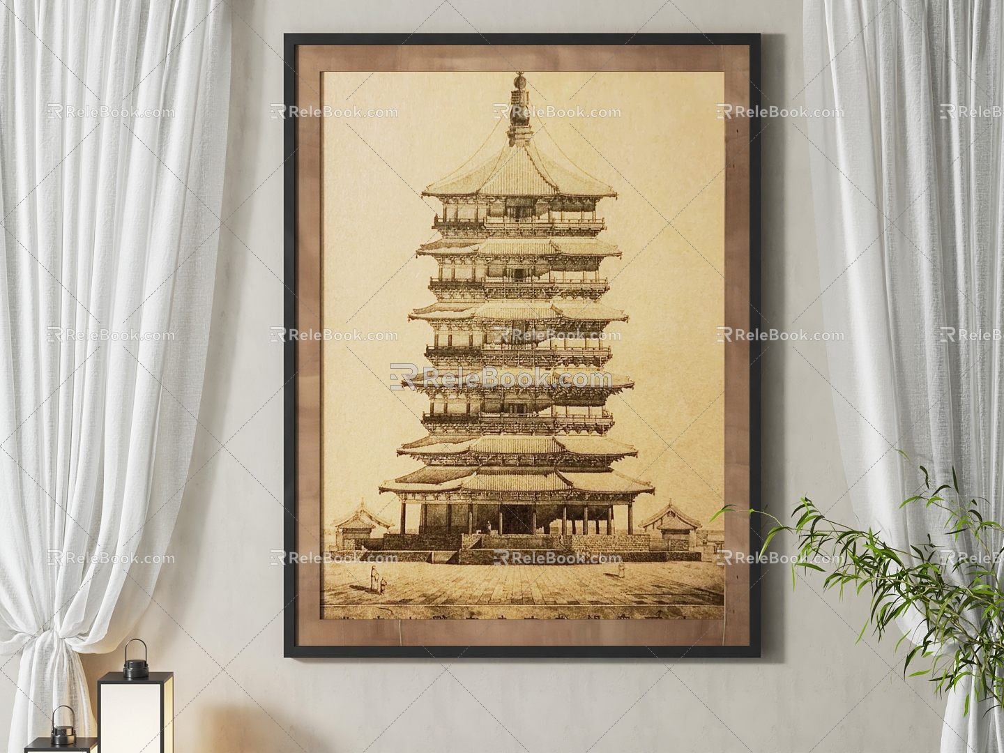 New Chinese Architectural Painting Decorative Hanging Painting 3d model