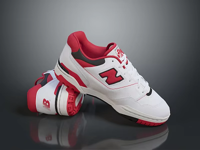 White Red And Black Casual Sneakers With Brand Logo And Detailed Design Elements 3d model