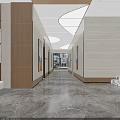 Modern Front Desk Reception Area With Marble Surface Wooden Panels And Logo