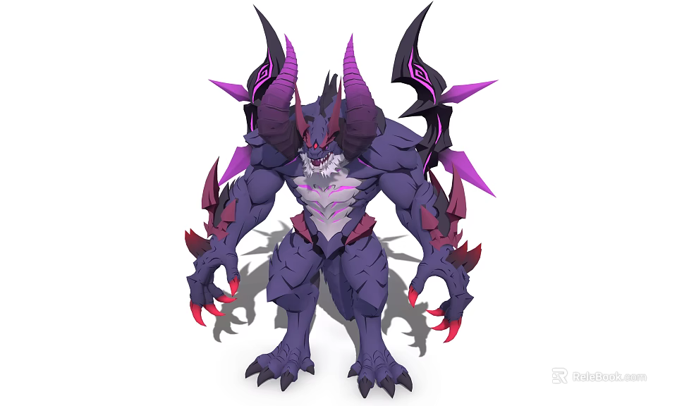 Demonic Fantasy Game Character With Purple Black Skin Horns Spiked Claws And Muscular Build 3d model 