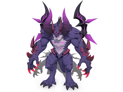 Demonic Fantasy Game Character With Purple Black Skin Horns Spiked Claws And Muscular Build 3d model