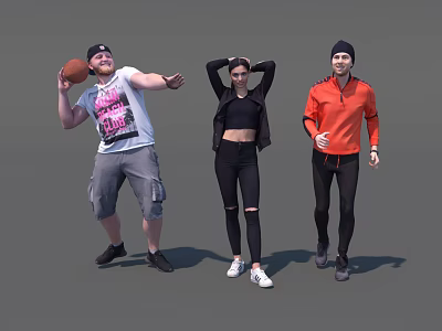 Group of Three People Holding Football Stretching And Jogging Together 3d model