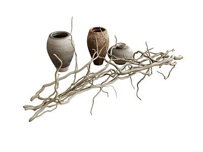 branch tree branch clay pot ornaments dead branches 3d model