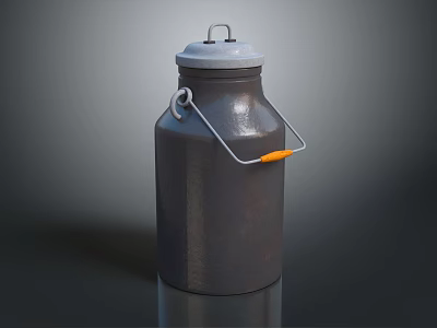 Black Metal Milk Can With Silver Lid And Orange Handle End For Beverage Storage 3d model