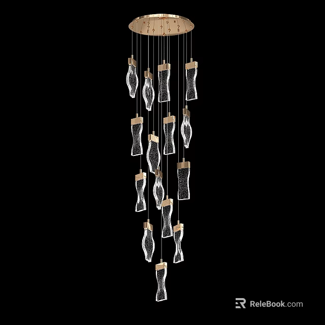 Modern Cluster Glass Chandelier With Wooden Tops Hanging In Contemporary Home Decor 3d model 