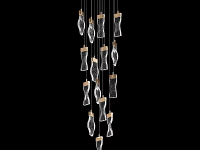 Modern Cluster Glass Chandelier With Wooden Tops Hanging In Contemporary Home Decor 3d model