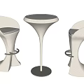 Minimalist Modern Bar Counter Design With Round Table And White Stools 3d model