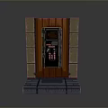 Vintage Computer Terminal With Display Panel In Wooden Brick Enclosed Structure And Gray Base