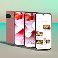 Four Modern Smartphones In Pink And White With Interactive Display Interfaces 3d model