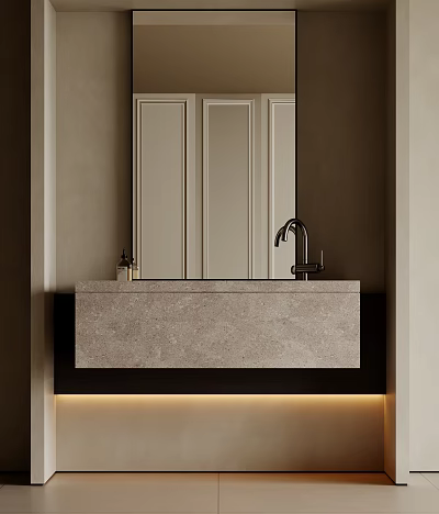 Modern Bathroom Sink With Marble Countertop Wall Mounted Mirror And Under Lighting 3d model