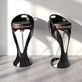 Modern Stylish Black Bar Stools With Unique Curved Base And Leather Seat 3d model