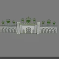 Ornate Stage With Green Domes Geometric Patterns Arched Doorways And Reflective Water Surface At Night
