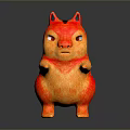 Cute Red and Orange Gradient Cartoon Squirrel-like Creature with Black Ears Standing Pose