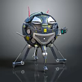 Futuristic Spherical Robot Design With Mechanical Legs Antenna Yellow Details And Metallic Finish