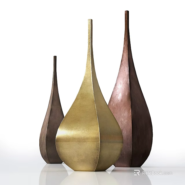 Elegant Decorative Ornament Set With Gold And Brown Teardrop Shaped Metallic Pieces 3d model 