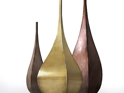 Elegant Decorative Ornament Set With Gold And Brown Teardrop Shaped Metallic Pieces 3d model
