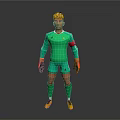 Game Movie Character In Green Goalkeeper Uniform With Blonde Hair And Captain Armband