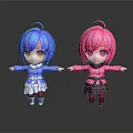 Anime Game Movie Characters With Blue Pink Hair And Colorful Outfits