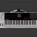Modern Electronic Keyboard with Black Keys and Control Knobs on Tripod Stand 3d model