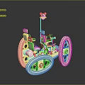 White Retro Vehicle Model With Large Wheels Seats Steering Wheel And Headlight
