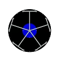 Outdoor Playground Equipment With Circular Black Base Blue Center And Radiating Metal Railings