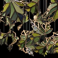 Artistic Green Leaf Chandelier With Intricate Metal Frame And Hanging Decorative Elements