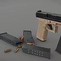Tactical Pistol With Tan Grip Black Frame And Spare Magazines Bullets