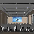 Modern Conference Room With Large Smart Technology Screen Black Chairs And Windows 3d model
