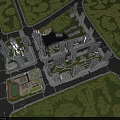 Urban Aerial View Planning Featuring High Rise Buildings Green Areas and Road Layouts