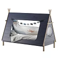 Teepee Shaped Wooden Kids Bed With Animal Prints Airplane And Window Design